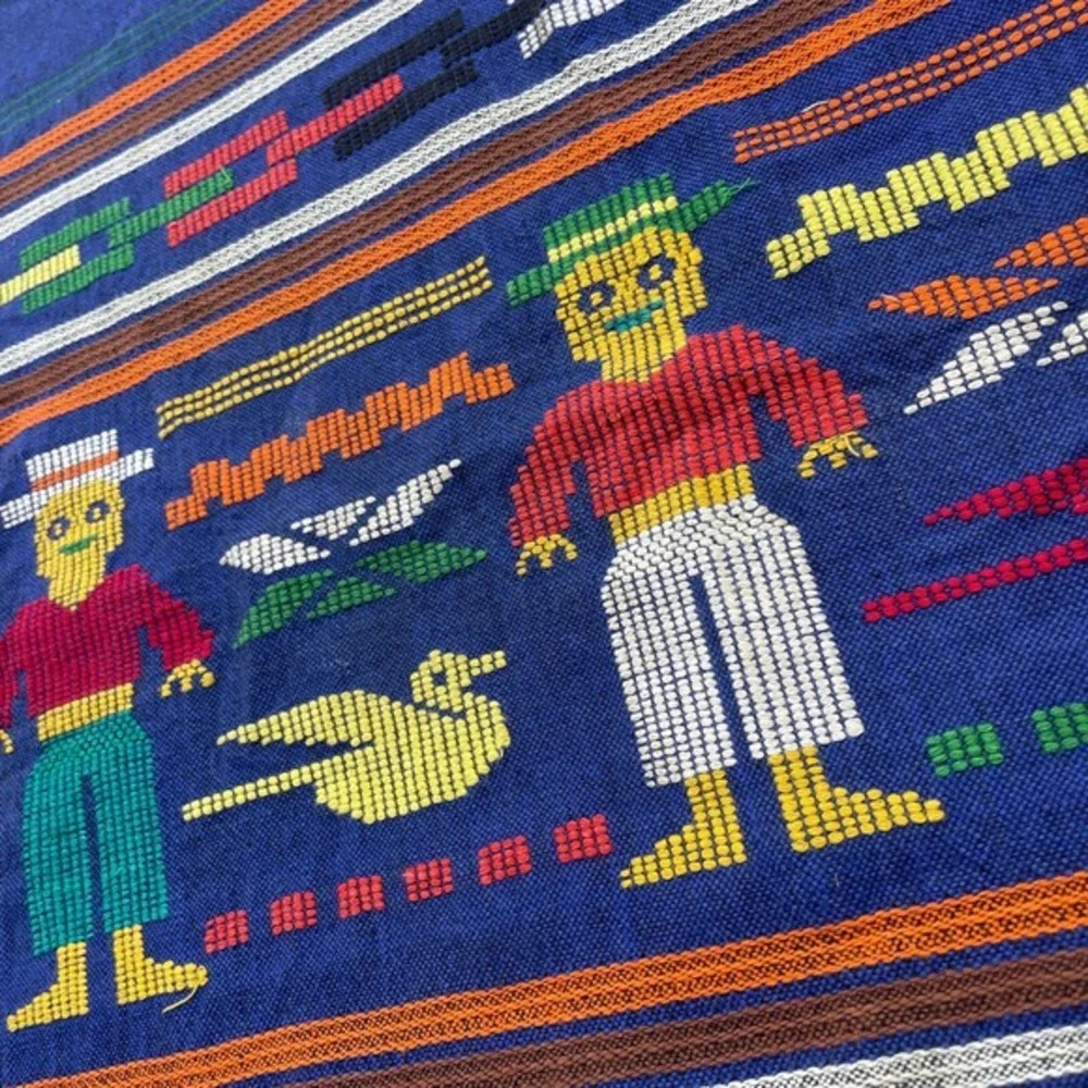 Vintage Tapestry 22x20 Wall Decor Folk Art Guatemala Handmade Dresser Textile